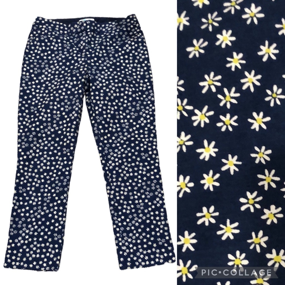 Boden Richard 7/8 Pants Size 8 Navy Blue Daisy Cropped Straight Leg Mid Rise
